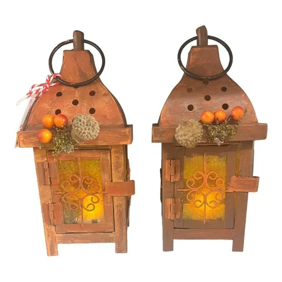 Hand Crafted Decoupaged and Hand-Painted Candle Metal Lantern Candle Holder - Picture 3 of 15